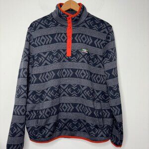 LL Bean Men's L  Snap Front Sweater Fleece Gray Geometric Aztec